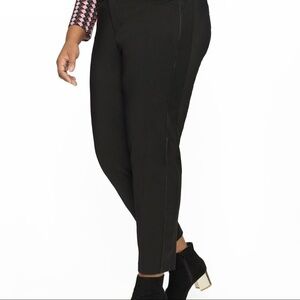 Eloquii Black Kady Fit Ankle Cropped with faux Leather Side Stripe Capri Pants